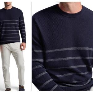 Peter Millar Crown Sampson Striped Cotton & Wool Navy Crewneck Sweater
